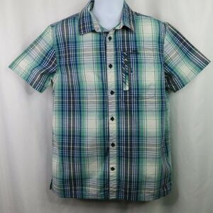 Weird Fish Plaid Shirt Mens XL Cotton Green Navy White SS